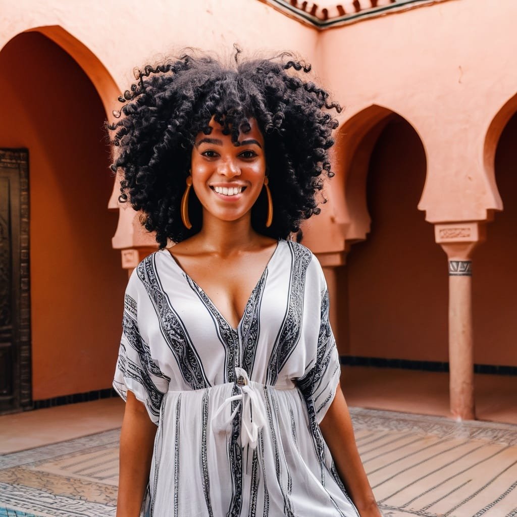 Black woman on vacation in Marrakech Morroco